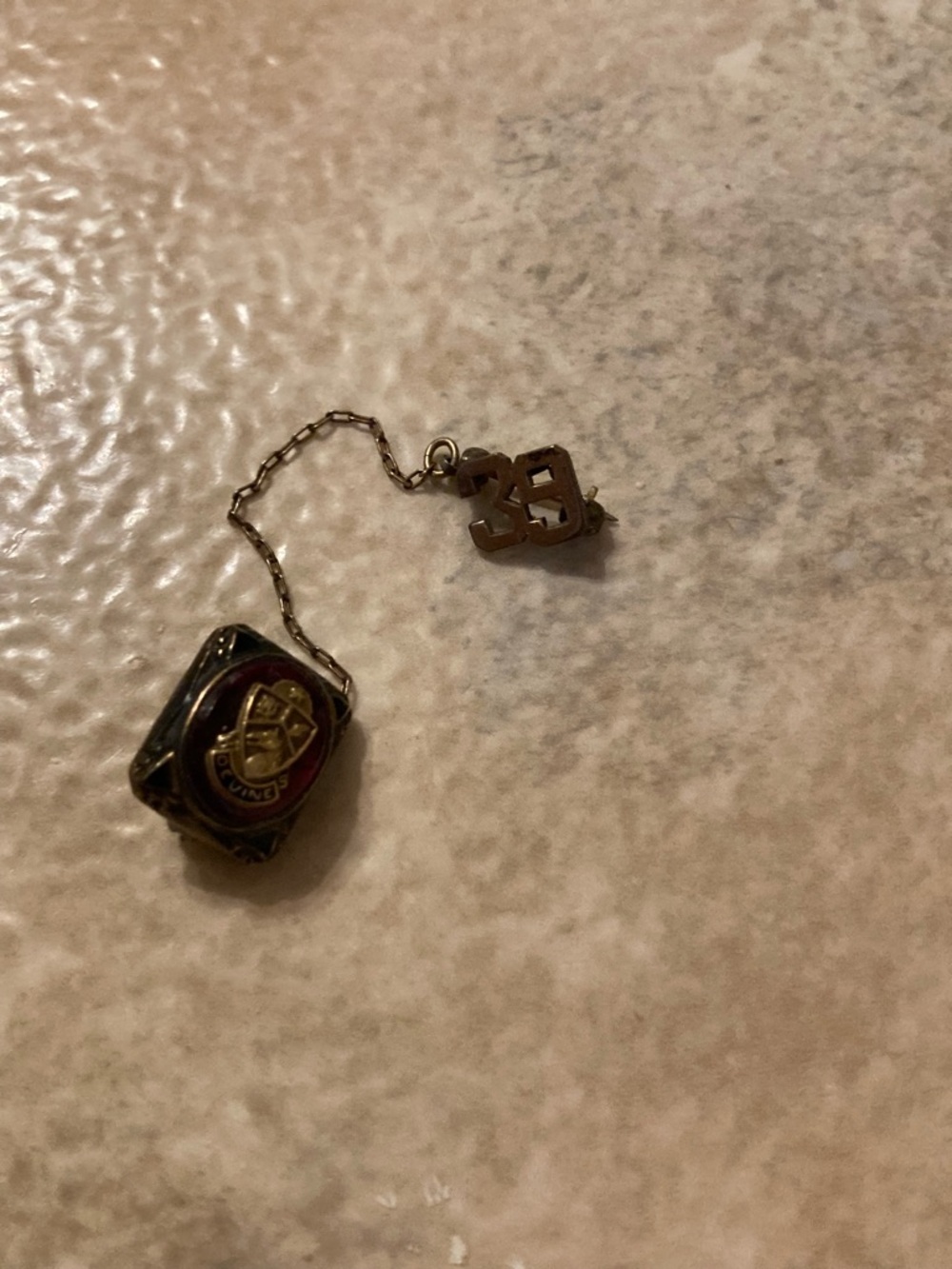 Vintage Gold-Tone Charm with Red Enamel Shield and Number 39
